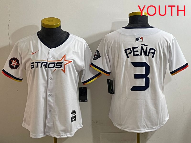 Youth Houston Astros #3 Pena White three generations Joint Name Nike 2025 MLB Jersey style 9->youth mlb jersey->Youth Jersey